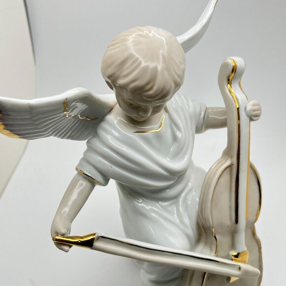 Vintage Porcelain Angel Figurine Playing Cello with Gold Trim Music Musician - Picture 8 of 9